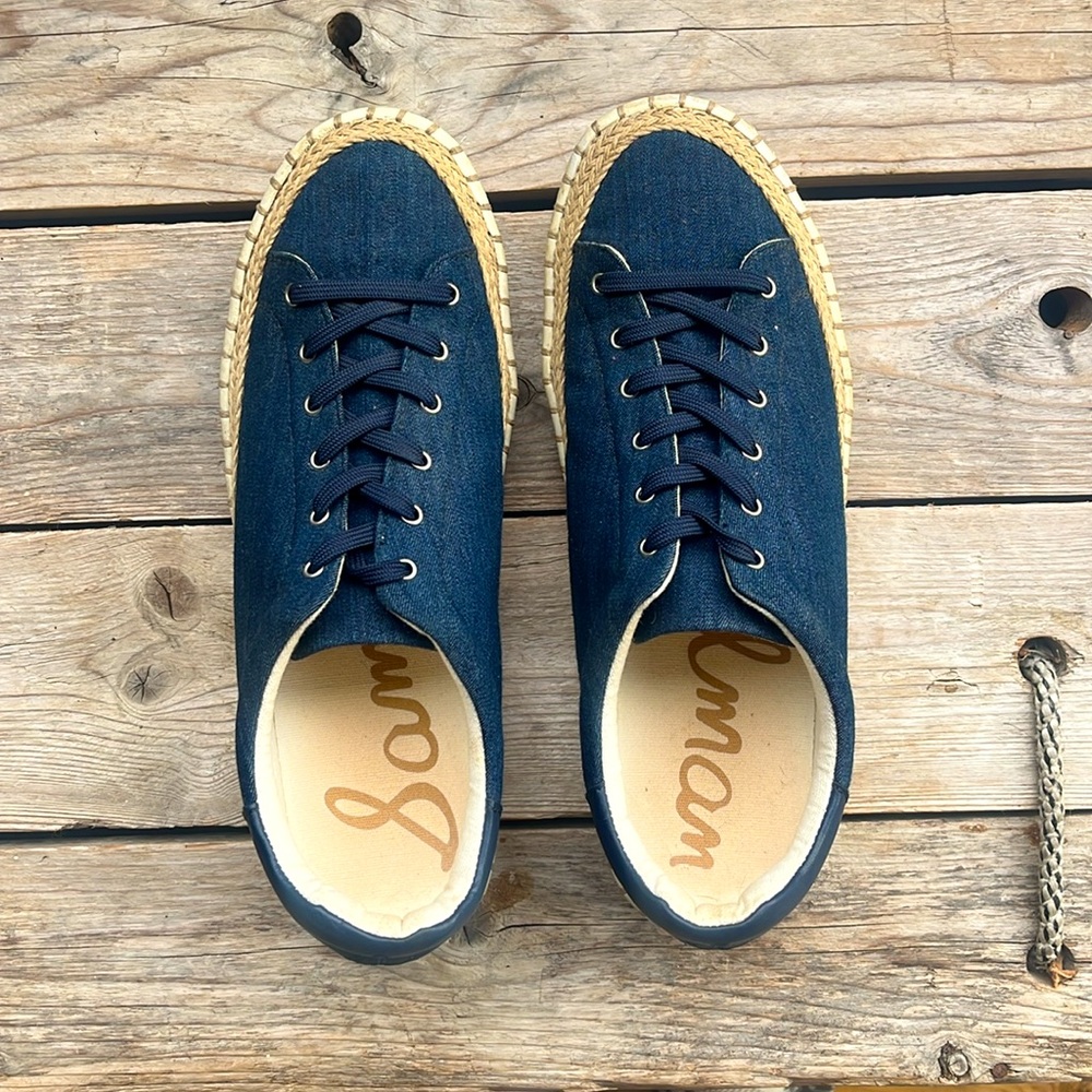Sam Edelman Kavi Platform Espadrille Sneakers Denim Blue 8.5 Rope Sole - Picture 14 of 16